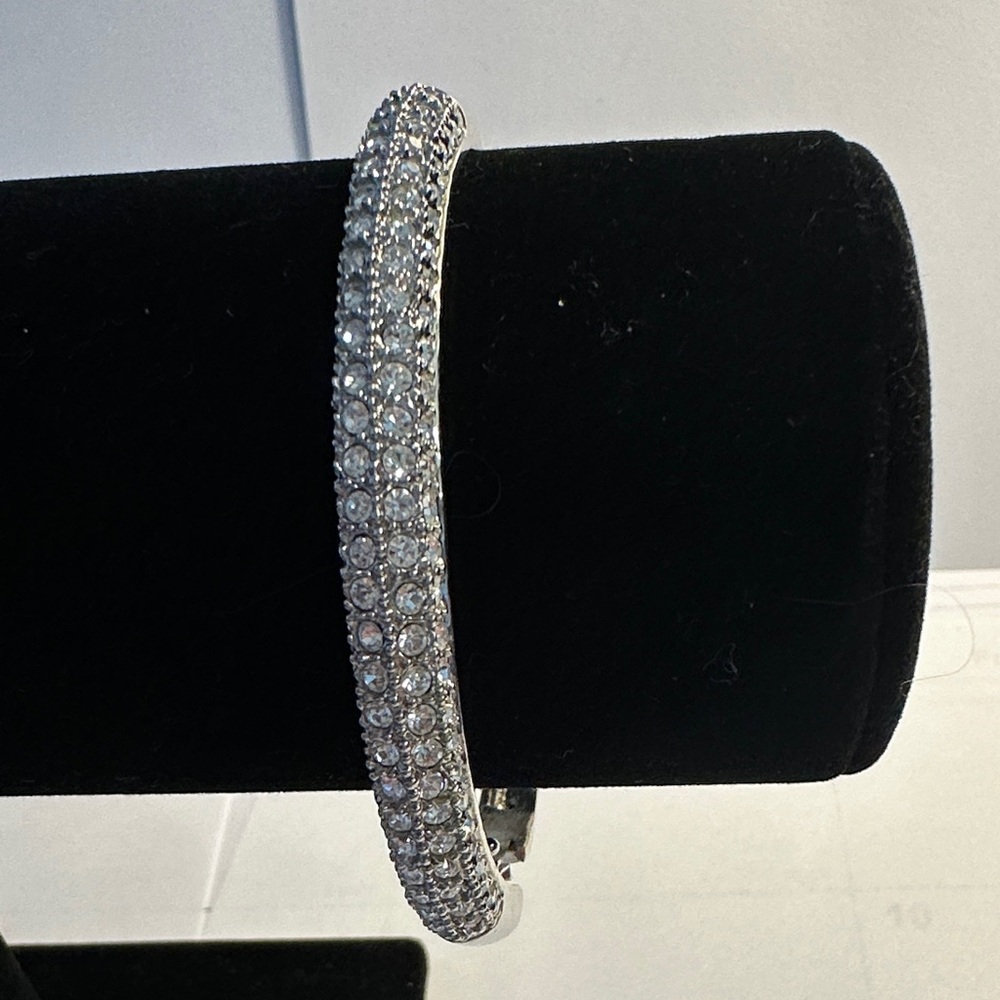 Lia Sophia Clear Crystal Pave Silver-Tone Bangle